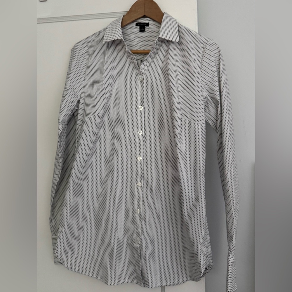 Ann Taylor Black and White Polka Dot Button Down Shirt